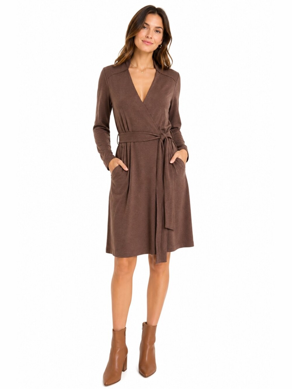 SANDWICH Long Sleeve V neck Brown Mid Length Dress Size Small
